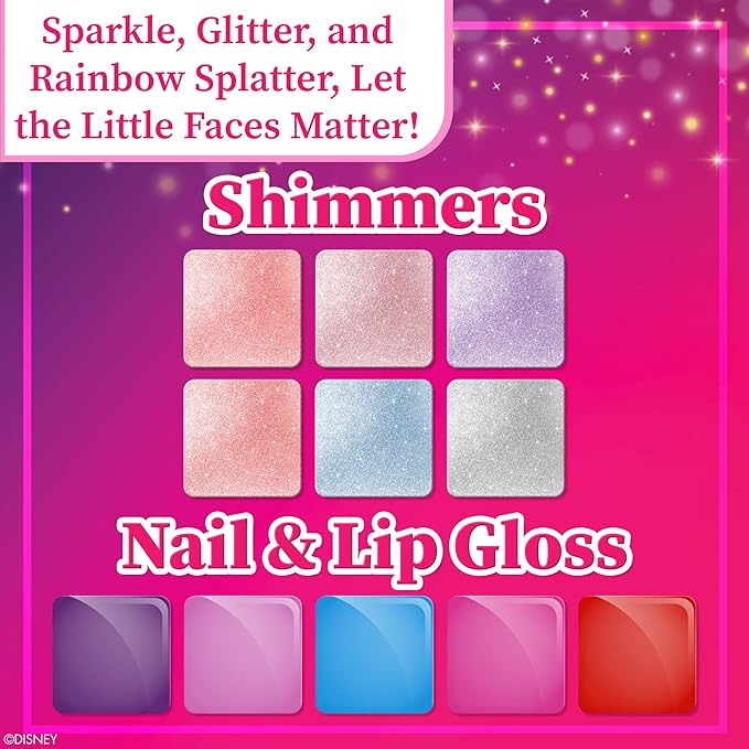 Disney Princess Train Case Girls Beauty Set, Kids Makeup Kit for Girls, Real Washable Toy Makeup Set, Play Makeup, Pretend Play, Party Favor, Birthday, Toys Ages 3 4 5 6 7 8 9 10 11 12-Velvo Beauty