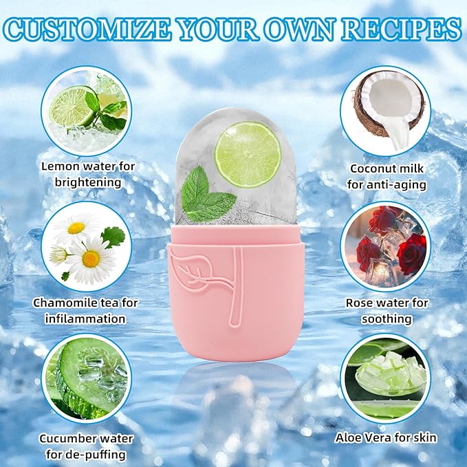 Ice Face Roller Massager for Face, Reusable Silicone Ice Cube Mold, Facial Beauty Ice Roller, Reduce Puffiness and Dark Circles, Minimize Pores & Improve Skin Texture (Purple)-Velvo Beauty