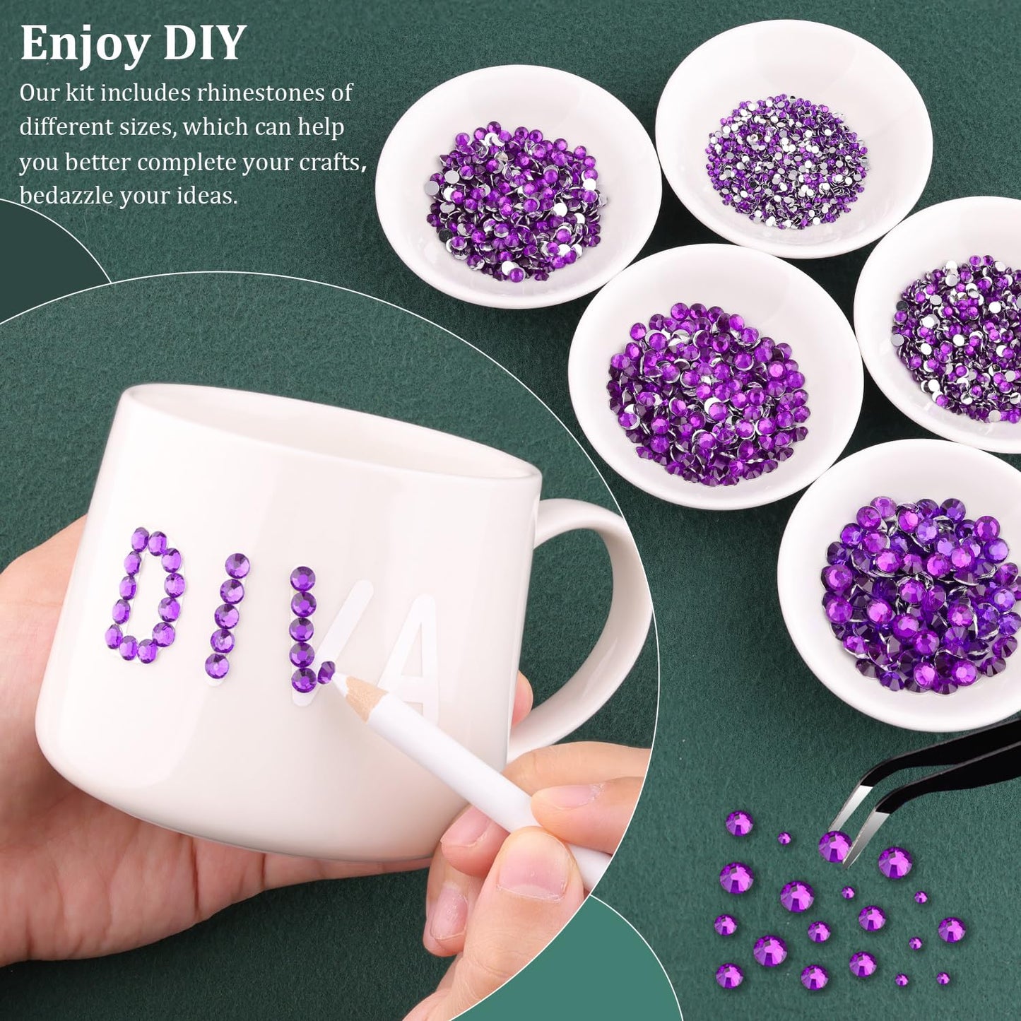Resin Rhinestones for Crafting with B7000 Jewelry Glue, 2 Boxes Dark Violet Flatback Crystals with 3Pcs 10ml Glue for Bedazzling Crafts Nail Art Makeup, Non Hotfix Gems for Clothing Shoes-Velvo Beauty