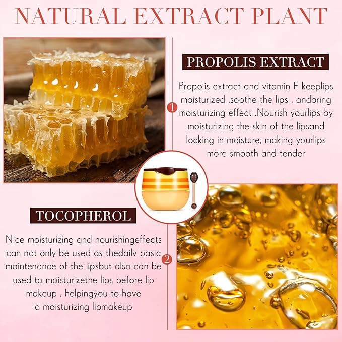 12 Pcs Bee Lip Balm Honey Pot with Brush Propolis Lip Mask Overnight, Moisturizing Hydrating Lip Sleeping Mask Prevention Dry and Cracked(Honey+Strawberry)-Velvo Beauty