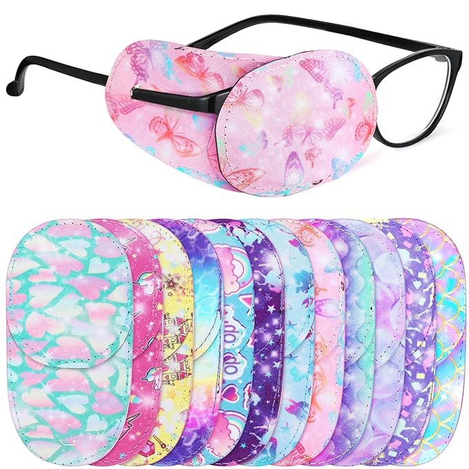 Newcotte 12 Pcs Eye Patch for Kids Girls Boys Reusable Eye Patch for Glasses over the Lens Colorful Eye Patch Toddler Eye Patch Adorable Kids Eye Patches Assorted Eye Patch Cover (Mermaid)-Velvo Beauty