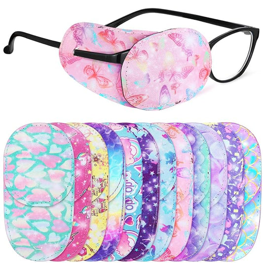 Newcotte 12 Pcs Eye Patch for Kids Girls Boys Reusable Eye Patch for Glasses over the Lens Colorful Eye Patch Toddler Eye Patch Adorable Kids Eye Patches Assorted Eye Patch Cover (Mermaid)-Velvo Beauty