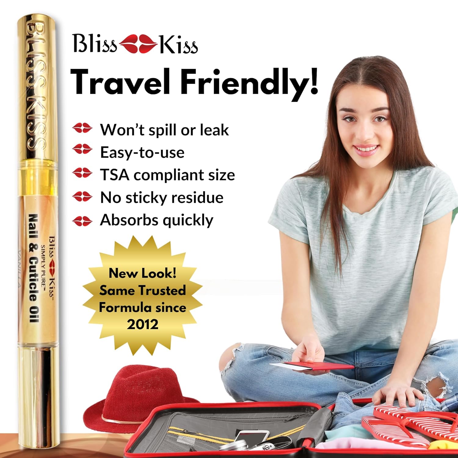 Bliss Kiss | 1 Vanilla Fragrance | Nail Oil Cuticle Pen w/Vitamin E & Jojoba⏤Nail Strengthener Nail Growth Serum for Brittle Peeling Breaking Thin Nails-Velvo Beauty