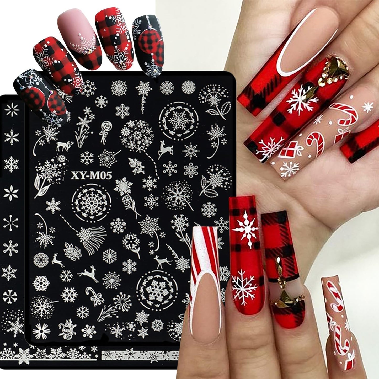 6Pcs Christmas Stamping Plates Set Winter Nail Stamp Kit Xmas Art Image Plates With Snowflakes Tree Bell Snowman Elk Designs DIY Stainless Steel Polish Template-Velvo Beauty