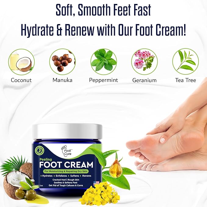 Tea Tree Oil Foot Cream - Moisturizing Athletes Foot Care For Dry Cracked Feet Cream - Heel & Callus Removal, Toenail Treatment, Ringworm Itchiness Relief - Made in USA Foot Cream, 2 Ounce Pack of 1-Velvo Beauty