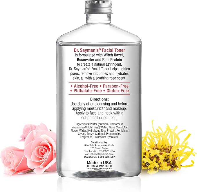 Dr. Saymans Alcohol-Free Facial Toner with Witch Hazel, Rosewater & Rice Protein, Removes Impurities & Hydrates Your Face, 9 oz-Velvo Beauty