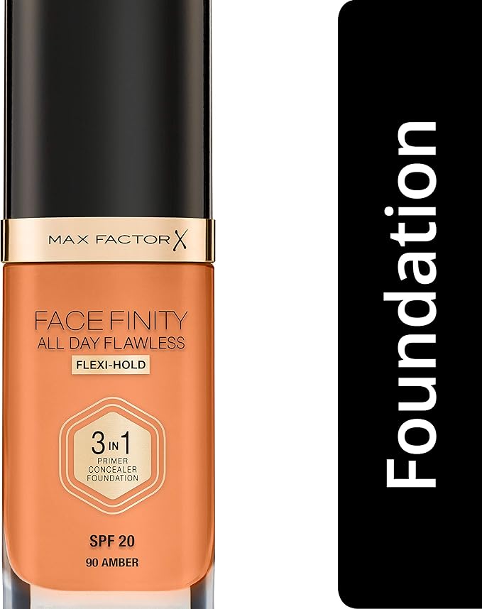 Max Factor Facefinity 3-in-1 All Day Flawless Liquid Foundation, SPF 20-90 Amber, 30 ml-Velvo Beauty