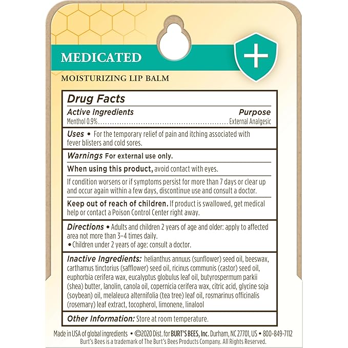 Burt's Bees Cold Sore Treatment and Medicated Lip Balm, College Back to School Dorm Essentials, With Menthol and Eucalyptus Oil, Natural Origin Skincare, 2 Tubes, 0.07 oz./0.15 oz.-Velvo Beauty