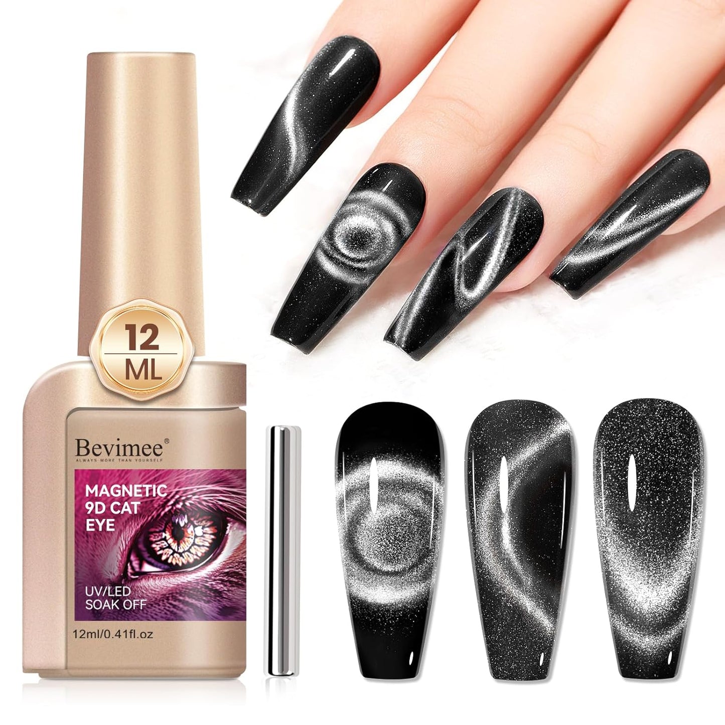 Cat Eye Gel Nail Polish Silver 12ML 9D Chameleon Cateye Magnetic Nail Polish Gel Holographic Cat Eye with Magnet Stick Varnish Soak off Manicure Set 1PC-Velvo Beauty
