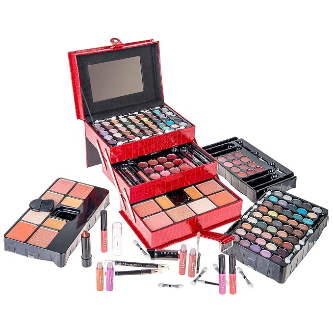 SHANY All In One Makeup Kit (Eyeshadow, Blushes, Face Powder, Lipstick, Eye liners, Makeup Pencils and Makeup Mirror - Makeup Set With Reusable Makeup Storage Box - Red-Velvo Beauty