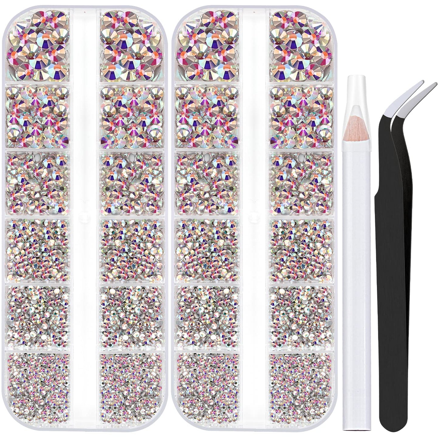 Two Packs of Flatback Rhinestones 4000 Pcs Nail Art Rhinestones Flatback Crystal AB Rhinestone with Picker Pencil and Tweezer for Nail Art and Decoration-Velvo Beauty