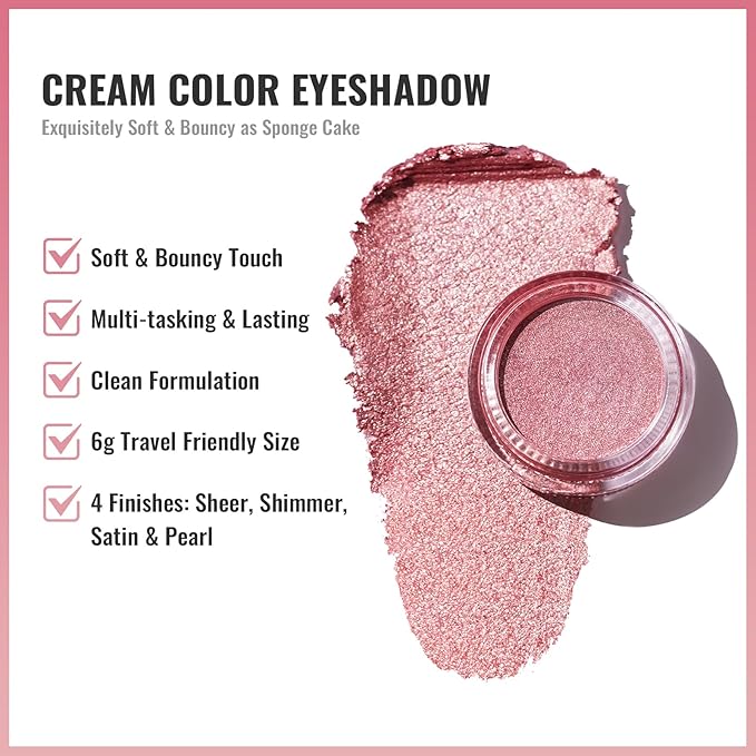 Oulac Pink Cream Eyeshadow also for Highlighter Large Capacity Highly Pigmented Eye Shadow Waterproof &Long Lasting with Moisturizing Formula, Shimmer Glitter Eye Makeup. 6g.(18)-Velvo Beauty