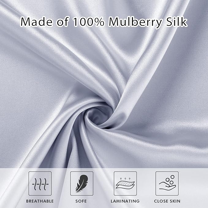 2 Pack Satin Pillowcase with Latent Zipper, Adjustable Satin Eye Mask for Sleeping and Satin Volume Scrunchie for Hair and Skin, Standard Size (Silver,Classic Style)-Velvo Beauty