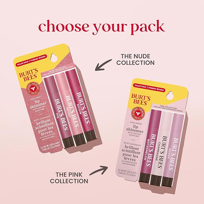 Burt's Bees Lip Shimmer Nude Collection, Tinted Lip Balm Stick, Moisturizing for All Day Hydration with Natural Glowy Pigmented Finish & Buildable Color, 3 Warm Shades; Value Pack, 3 Tubes x 0.09 Oz-Velvo Beauty