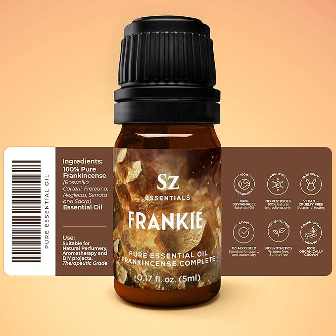 Frankie - Frankincense Complete Pure Essential Oil - 100% Natural and Undiluted - Extracted from 5 top Boswellia Trees - Warm & Rich Balsamic Scent with Hints of Earthy Spice -0.17 oz-Velvo Beauty