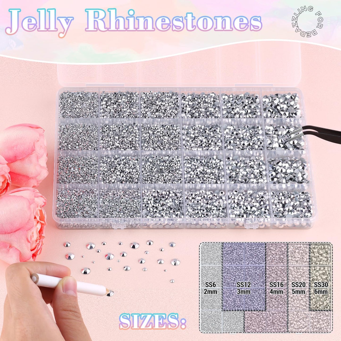 25000Pcs Resin Rhinestones with B7000 Jewelry Glue for Crafting, Silver 2-6mm Non Hotfix Flatback Gems, Bedazzling Crystal for DIY Crafts Clothing Tumblers Mugs Shoes Fabric Decor Nail Art-Velvo Beauty