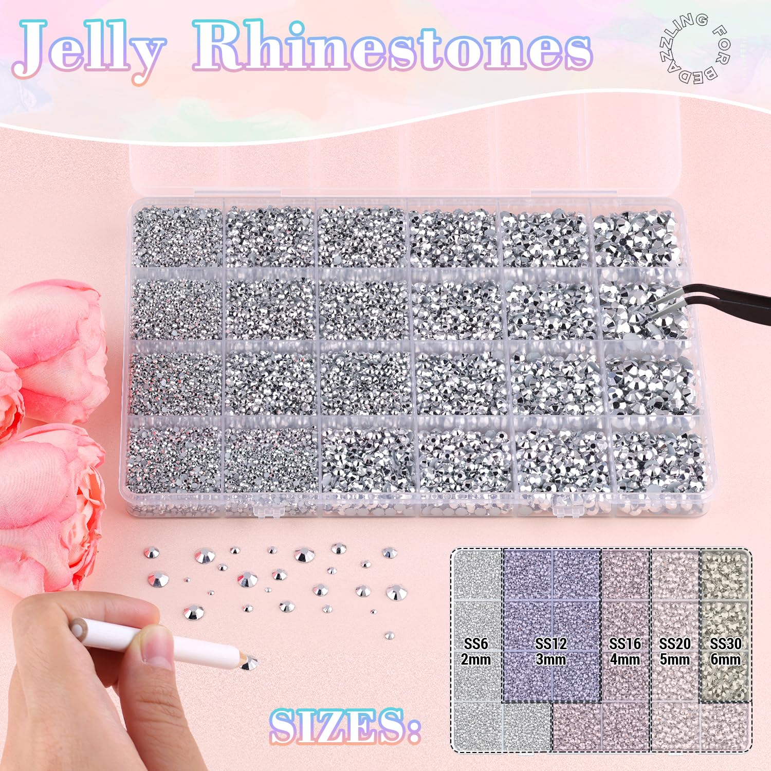25000Pcs Resin Rhinestones with B7000 Jewelry Glue for Crafting, Silver 2-6mm Non Hotfix Flatback Gems, Bedazzling Crystal for DIY Crafts Clothing Tumblers Mugs Shoes Fabric Decor Nail Art-Velvo Beauty
