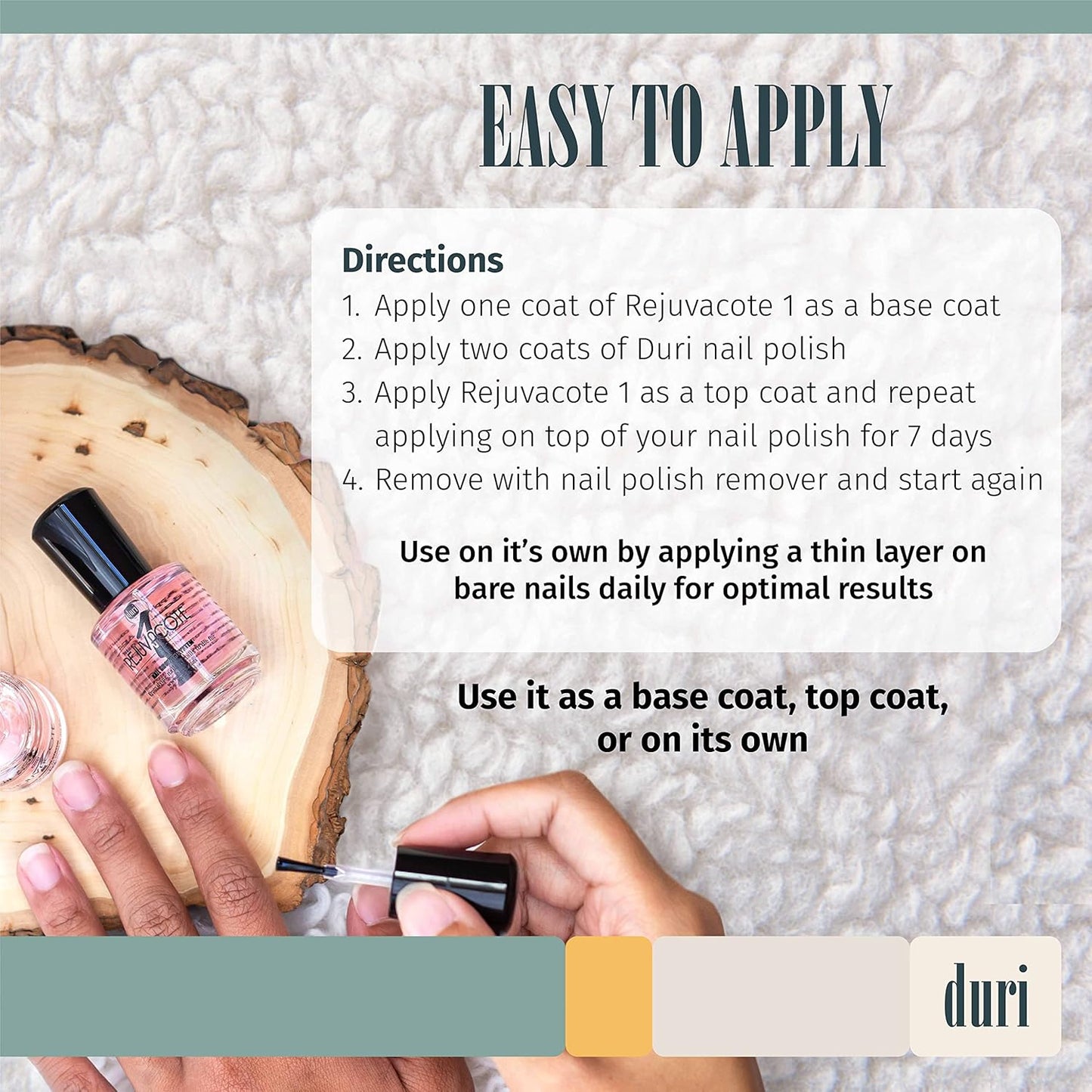 duri Rejuvacote 1 Nail Growth System - Original Maximum Strength Formula - Nail Strengthener and Nail Growth - Base and Top Coat - Pack of 2-0.45 fl. oz.-Velvo Beauty