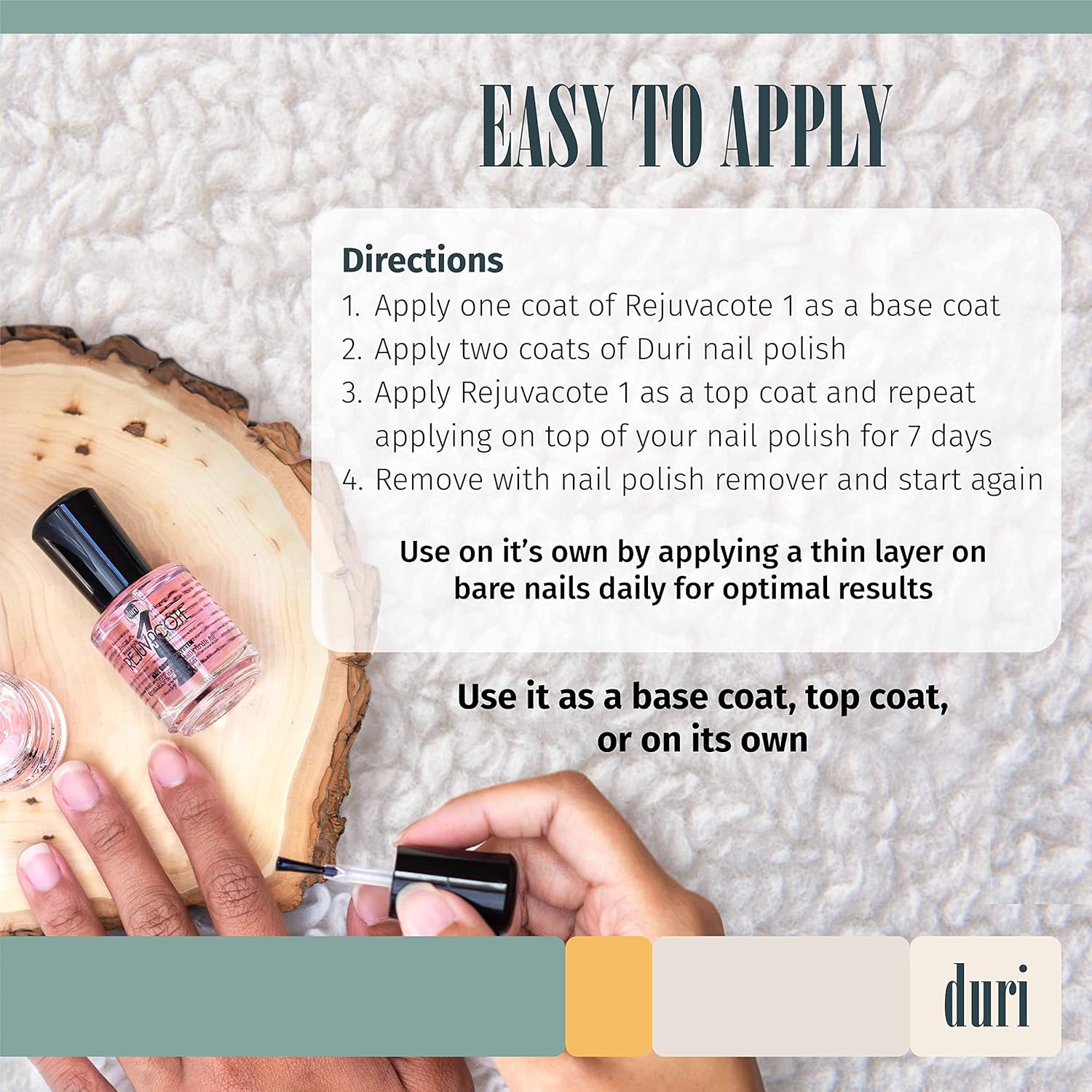 duri Rejuvacote 1 Nail Growth System - Original Maximum Strength Formula - Nail Strengthener and Nail Growth - Base and Top Coat - Pack of 3-0.45 fl. oz.-Velvo Beauty