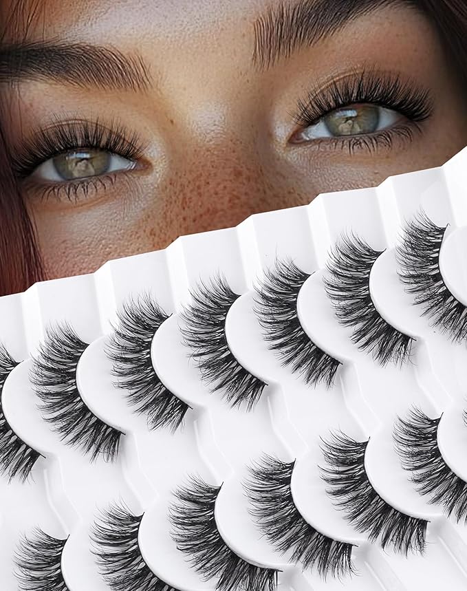 Lashes Volume False Eyelashes Wispy Natural Look Everyday Flared Strip EyeLash Fluffy Lash Long Soft Round-Eye Pack 16MM 7 Pairs D89-Velvo Beauty