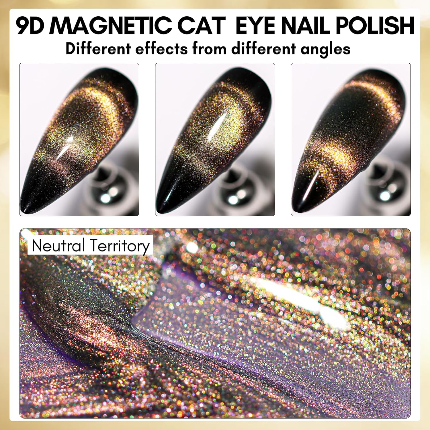 Makartt Cat Eye Gel Nail Polish: Black Hole Holographic Sparkly Gels with Magnet Stick, UV LED Soak Off Gel Polish for Nail Art Designs, Neutral Territory-Velvo Beauty