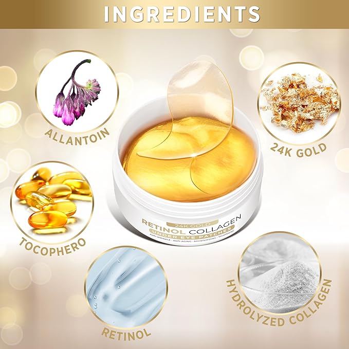 VELAMO ADVANCED Under Eye Patches: 24K Gold Under Eye Mask for Puffy - Retinol Patchology Eye Patches for Wrinkles and Dark Circles Puffiness- Collagen Under Eye Bags Treatment for Women Men 60 Pcs-Velvo Beauty