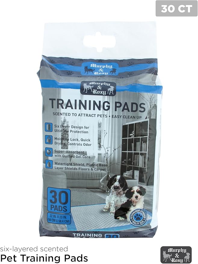 MR30 Murphy & Roxy Pet's Super Absorbent, Six-Layer, Scented Training Pads (30 Pack), Blue-Velvo Beauty