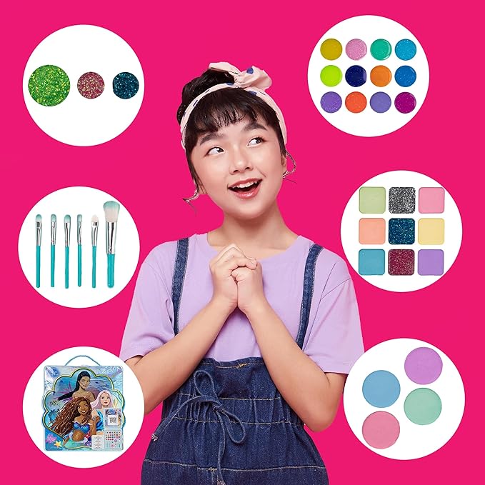 Disney’s The Little Mermaid Eye Lip and Face Beauty Soft Case Makeup Pallete for Girls Ages 3+ Perfect for Parties, Sleepovers & Makeovers-Velvo Beauty
