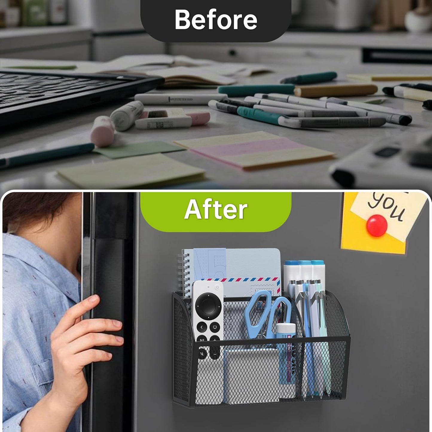 YINGHUA Strong Magnetic Pen Holder for Whiteboard and Refrigerator 3 Compartments Metal Mesh Organizer Space Saving Shelf for Office School Home and Locker - Black-Velvo Beauty