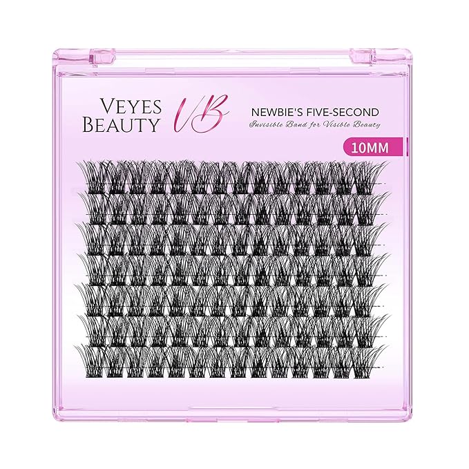 VEYESBEAUTY Lash Clusters Individual Eyelash Extensions Thin & Invisible Band DIY False Eyelashes for Self-application Newbie's Five-Second Series Wispy Lash Tray, Boldeye 10mm Single Length-Velvo Beauty