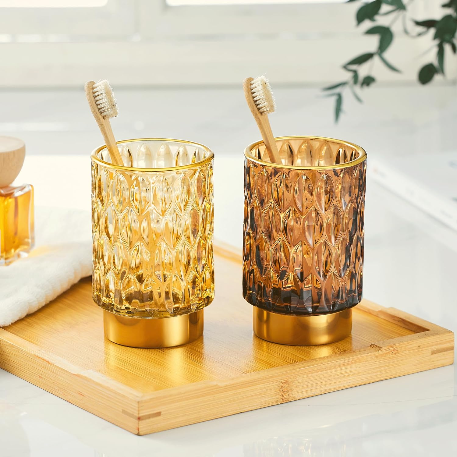 Makeup Brush Holder Organizer,Toothbrush Holders,Desk Pen Pencil Holder,Multifunctional Vintage Glass Brush Cup（A39-2-US）-Velvo Beauty