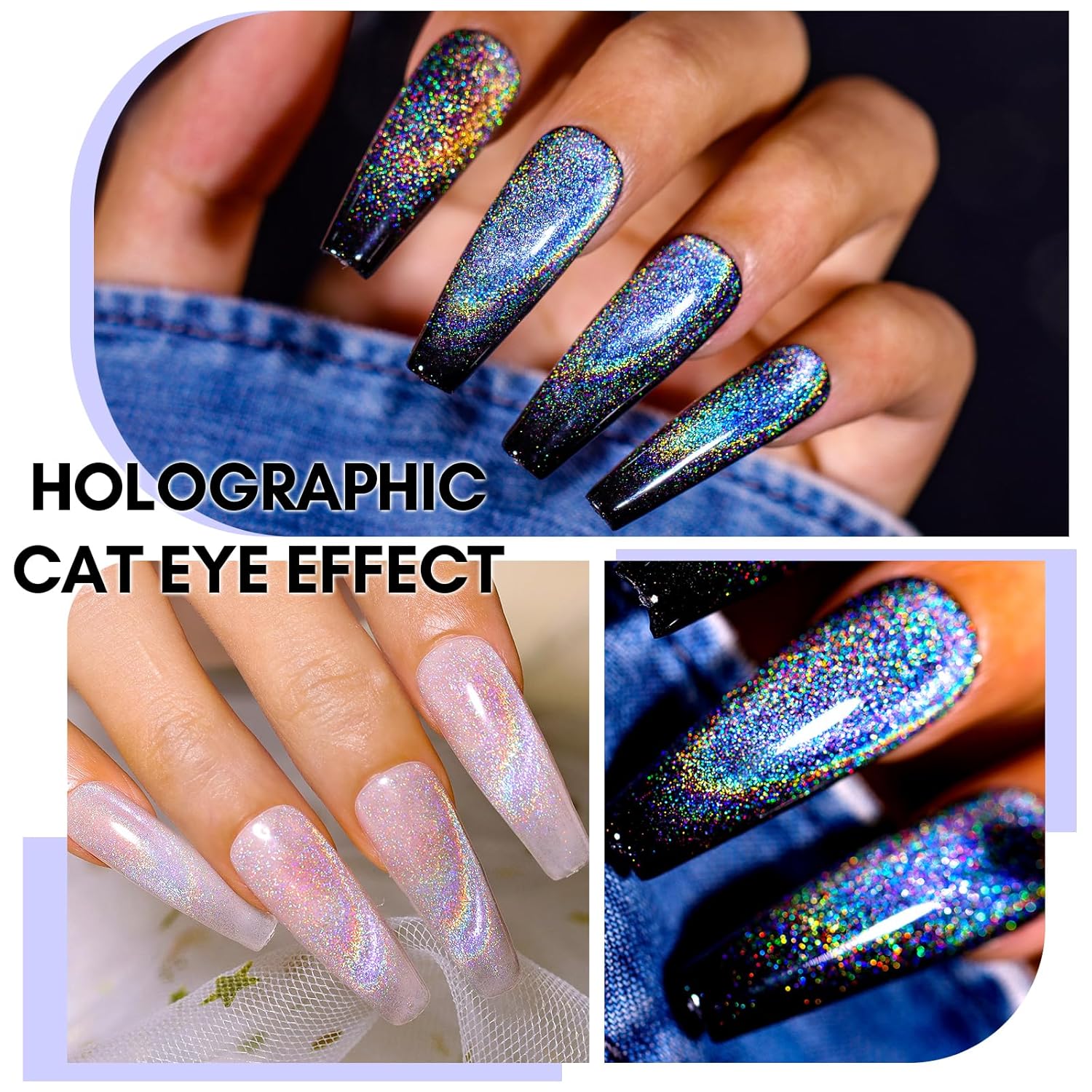 Makartt Rainbow Cat Eye Gel Nail Polish: Glitter Universal 9D Holographic Sparkly Soak Off Gel UV/LED Manicure with Magnet Stick for Nail Art Designs 10ml-Velvo Beauty