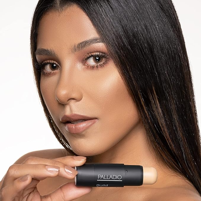 Palladio BUILD & BLEND Foundation Stick, Medium Coverage Buildable Contour Stick for Face, Ultra Blendable Creamy Formula for a Natural Shine Free Finish, Professional Makeup, 0.25 Ounce (Warm Brown)-Velvo Beauty