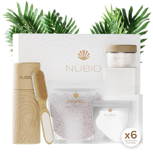 Nubio Foot Spa Collection for Women & Men - Exotic Hydration & Pampering for Dry Feet - Includes 6 x Foot Peel Masks, 2lb Epsom Salt Foot Soak, 5oz Moisturizing Milk, & All-in-1 Pedicure Paddle-Velvo Beauty