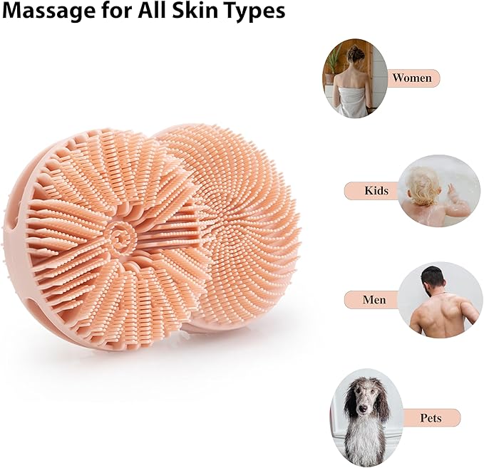 2 PC Silicone Exfoliating Body Scrubber, Silicone Body Shampoo Brush, Soft Silicone Loofah for Sensitive Skin, Shower Silicone Hair Scalp Massager, Easy to Clean, Lather Well(Pink&Black)-Velvo Beauty