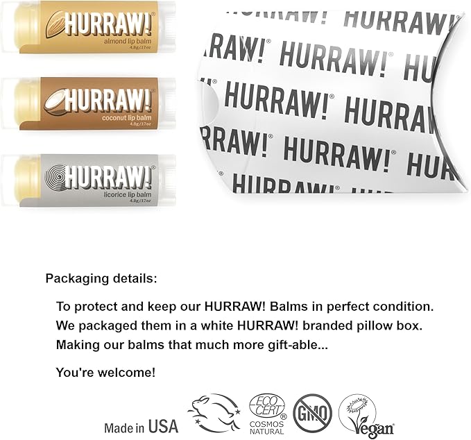 Hurraw! Almond, Coconut, Licorice Lip Balms, 3 Pack Bundle: Organic, Certified Vegan, Cruelty and Gluten Free. Non-GMO, 100% Natural. Bee, Shea, Soy & Palm Free. Made in USA-Velvo Beauty