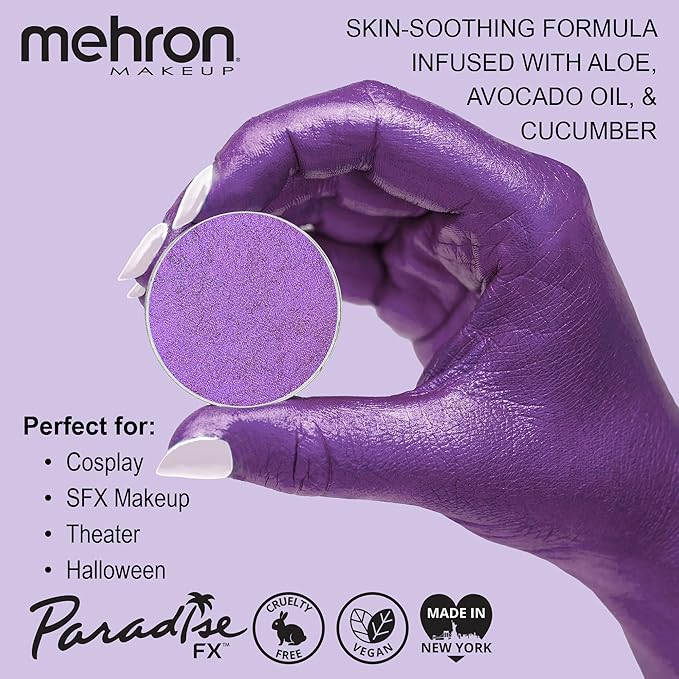Mehron Makeup Paradise Makeup AQ Refill Size | Stage & Screen, Face & Body Painting, Cosplay, Halloween | Water Activated Face Paint, Body Paint, Cosplay Makeup .25 oz (7 ml) (Metallic Purple)-Velvo Beauty