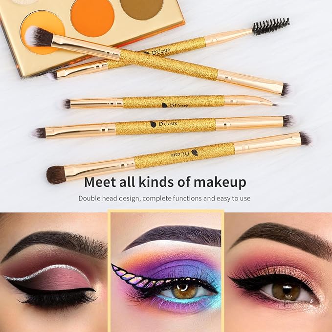 DUcare Eyeshadow Brushes Set Duo End Eye Makeup Brushes Professional Eyeshadow Brush set 5Pcs Travel Concealer Eyebrow Eyelash Eye Liners Blending-Velvo Beauty