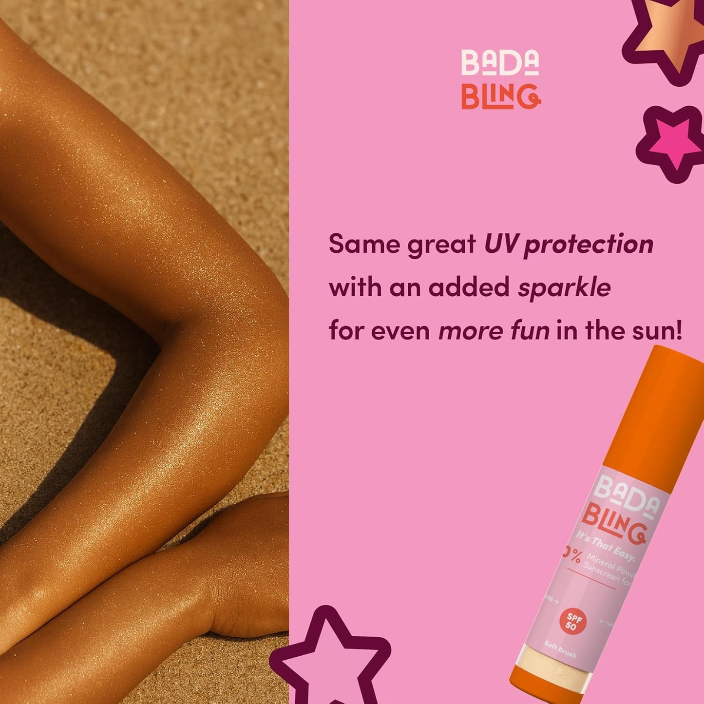 Bada Boom Bada Bling Shimmer Mineral Translucent Sunscreen Powder, Brush on SPF 50 and Sparkles-Velvo Beauty