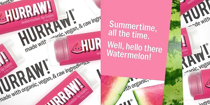 Hurraw! Watermelon Lip Balm, 2 Pack: Organic, Certified Vegan, Cruelty and Gluten Free. Non-GMO, 100% Natural Ingredients. Bee, Shea, Soy and Palm Free. Made in USA-Velvo Beauty