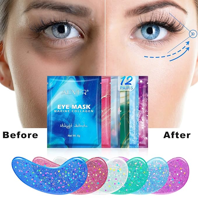 Under Eye Patches(12 Pairs), 6 Color Marine Collagen Eye Mask for Puffy Eyes, Dark Circles, Eye Bags, Wrinkles, Fine Lines.-Velvo Beauty