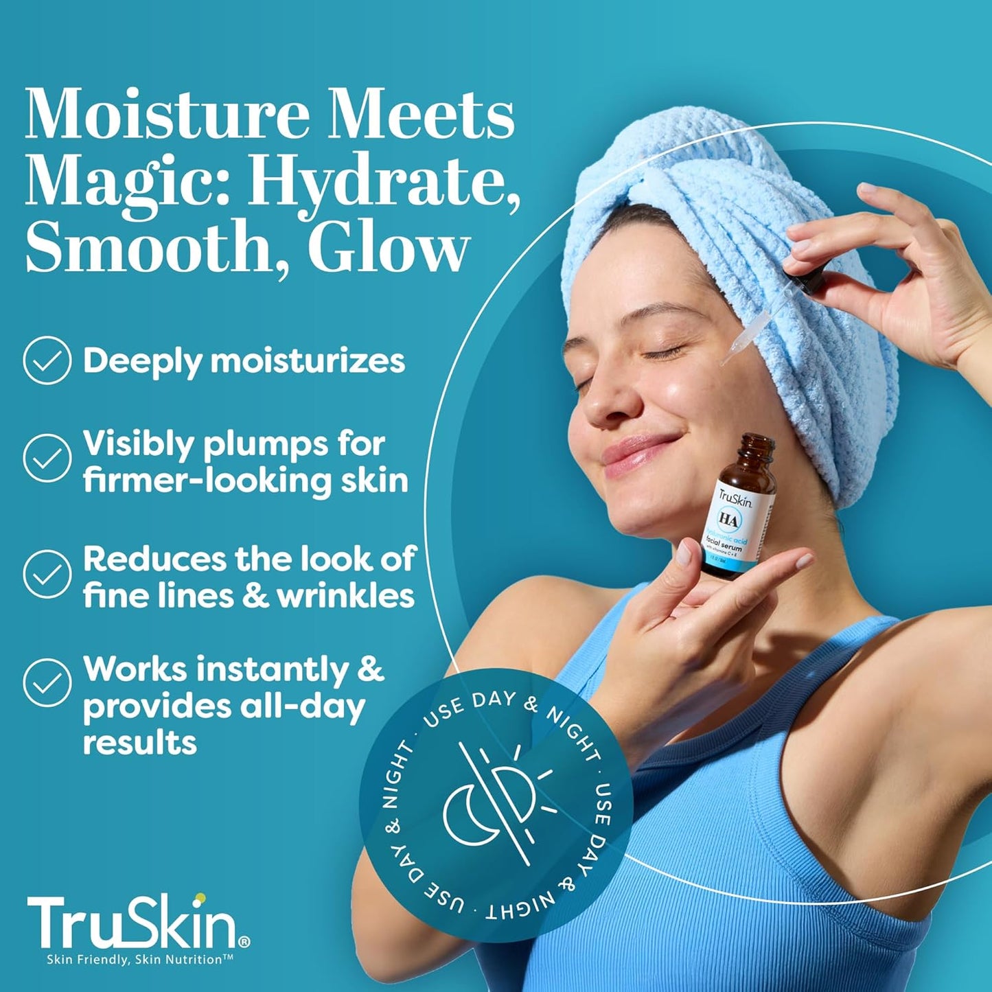 TruSkin Hyaluronic Acid Serum for Face + 7 Ultra Hydrating Ingredients – Best Face Serum for Moisturizing, Visibly Plumping Skin & Smoothing the Look of Fine Lines, 1 fl oz-Velvo Beauty