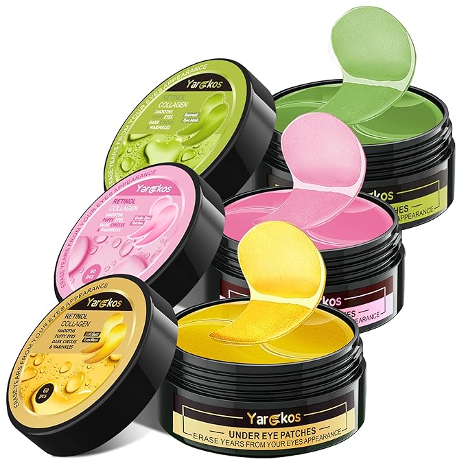3 Packs 60 Pcs Under Eye Patches, 24K Gold+Pink+Green, 30 Pairs Undereye Mask for Puffy Eye Dark Circle Treatment, Collagen Gel Pads Hydrating for Eye Bag Puffiness Wrinkle, Women Men Beauty Skin Care-Velvo Beauty