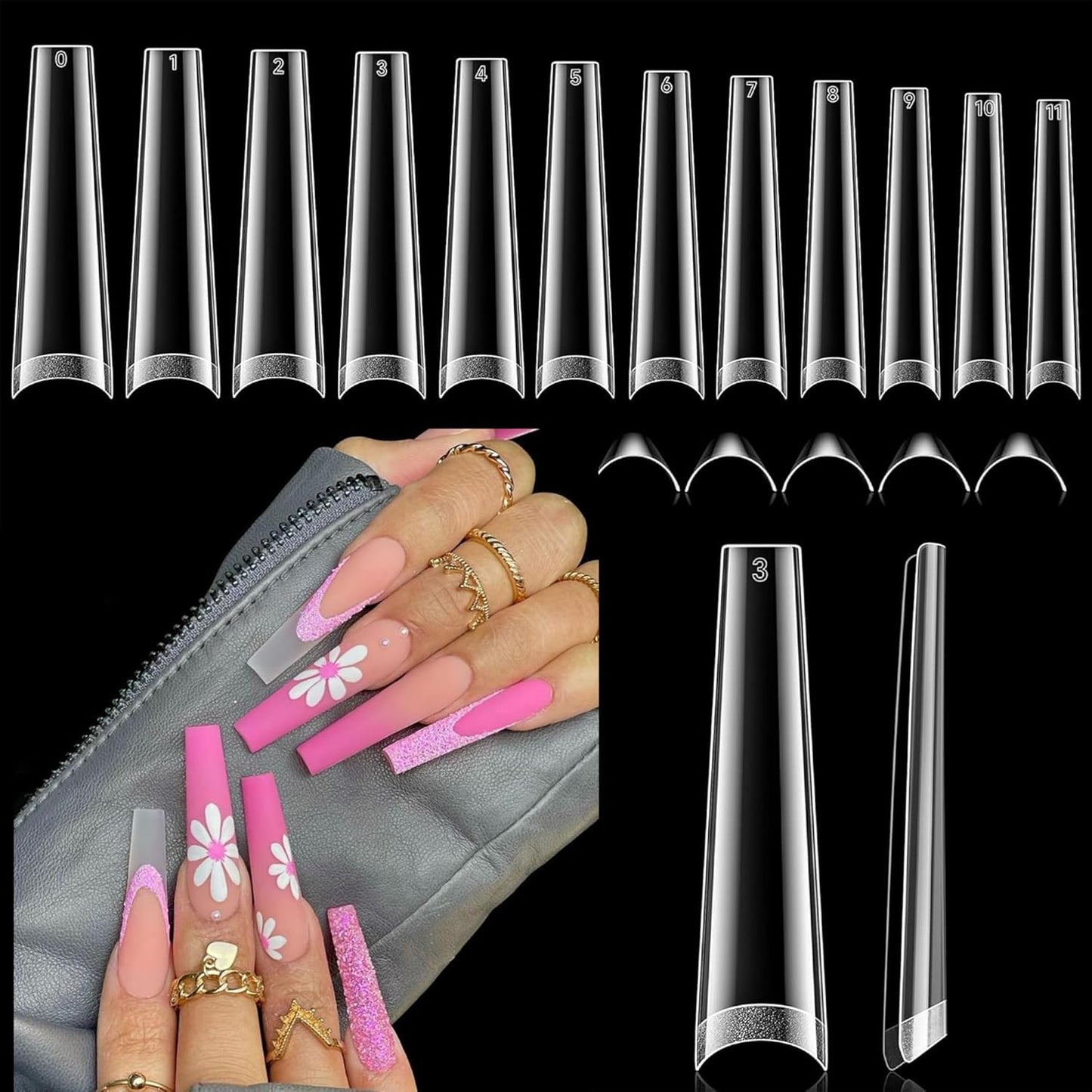 XXL Long Half Cover Coffin Nails Tips, 240 Pcs Clear Gel Acrylic Nails False Nail Tips Coffin, 12 Sizes Press On Nails with Box for Women & Girls Nail Extension-Velvo Beauty