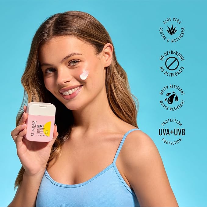 St Moriz Suncare SPF - Sunscreen - Broad Spectrum Protection Water Resistant Sunscreen Moisturizing Lotion + Vitamin E - Oxybenzone & Octinoxate Free - Vegan - Face, 50, Sun Protection Factor (SPF)-Velvo Beauty