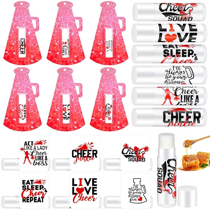 60 Pcs Cheerleading Lip Balm Bulk Cheer Teams Lip Balm Gifts Set Honey Moisturizing Lip Care Flavor Hydration Dry Chapped Lips for Men Women Children(Red)-Velvo Beauty