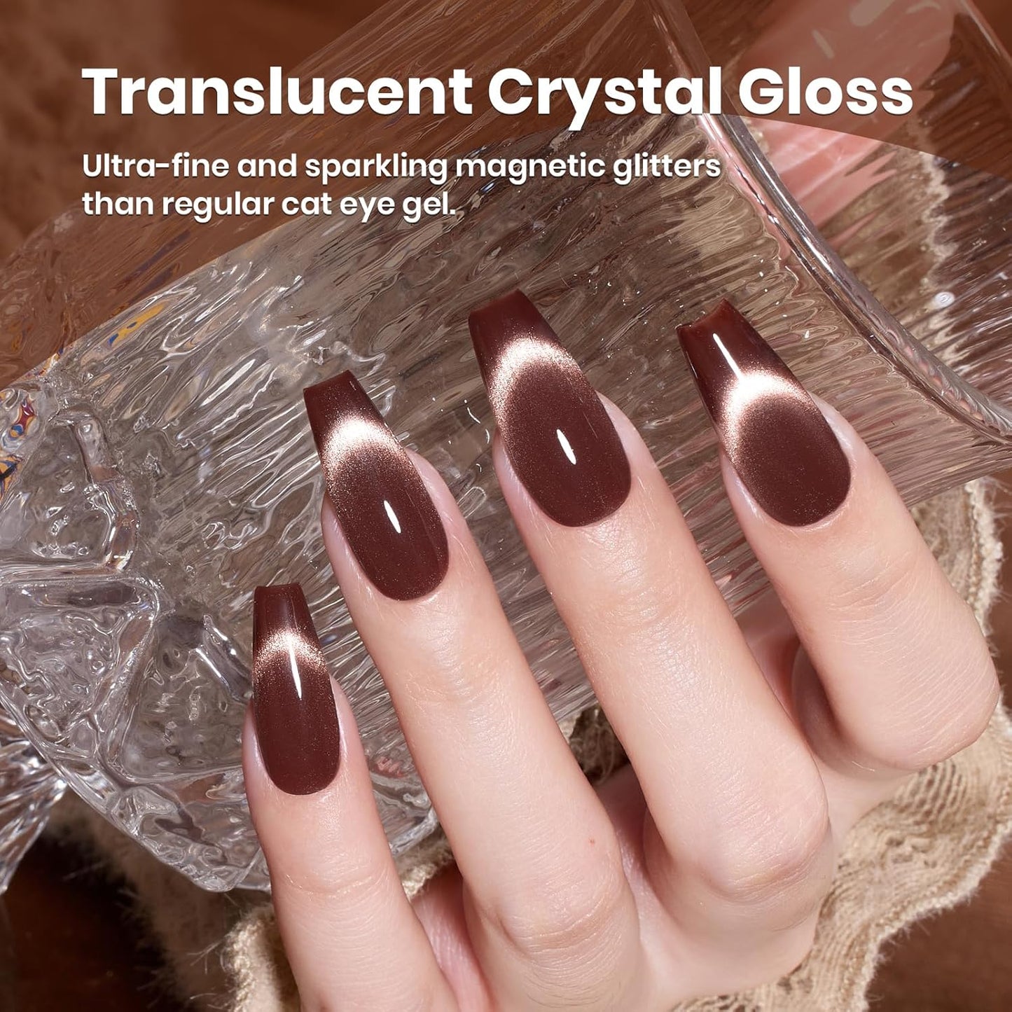 Beetles Brown Cat Eye Gel Nail Polish - Cinnamon Girl Cat Eye Gel Polish, 15ML Glitter Brown Magnetic Fall Gel Polish Jelly Sheer Translucent Effect Soak Off UV French Nail Art Manicure Gift for Women-Velvo Beauty