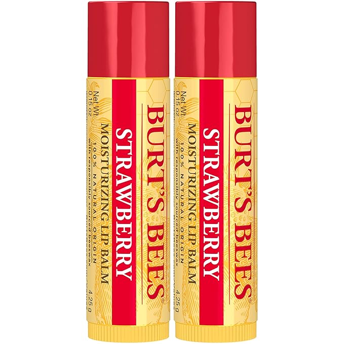 Burt's Bees Lip Balm Mothers Day Gifts for Mom - Strawberry, Lip Moisturizer With Responsibly Sourced Beeswax, Tint-Free, Natural Origin Conditioning Lip Treatment, 2 Tubes, 0.15 oz.-Velvo Beauty