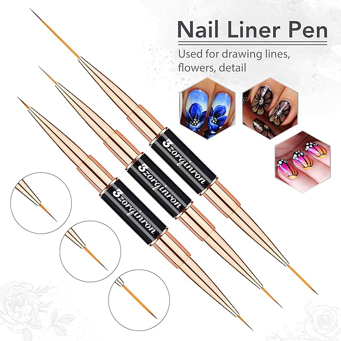 Nail Art Bushes Set, Professional 5Pcs Double-Ended Nail Brush Kit for Details, Long Lines, Ombre & 3D Design-Perfect for DIY Manicures & Salons (Black)-Velvo Beauty