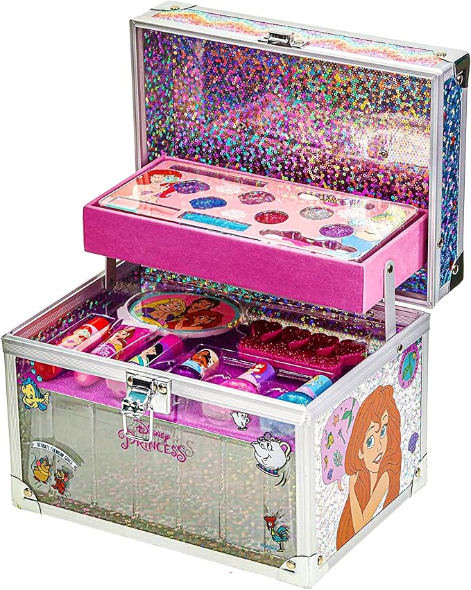 Disney Princess Train Case Girls Beauty Set, Kids Makeup Kit for Girls, Real Washable Toy Makeup Set, Play Makeup, Pretend Play, Party Favor, Birthday, Toys Ages 3 4 5 6 7 8 9 10 11 12-Velvo Beauty